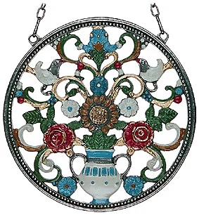 Circle Bouquet of Flowers, Painted on One Side, Hanging Pewter Ornament by Kuehn Pewter