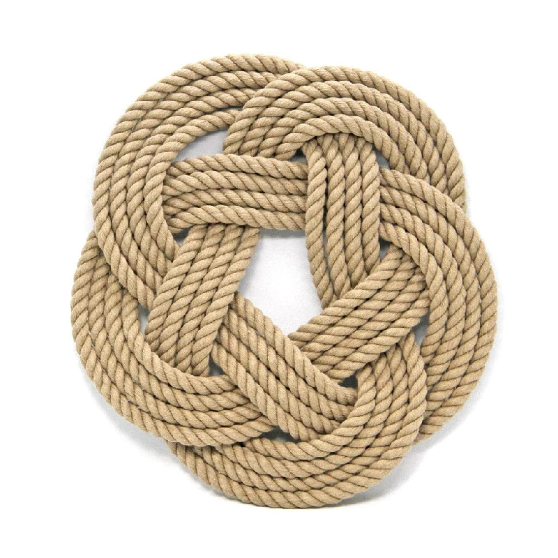 10" Nautical Sailor Knot Trivet, Tan Cotton Rope, Large