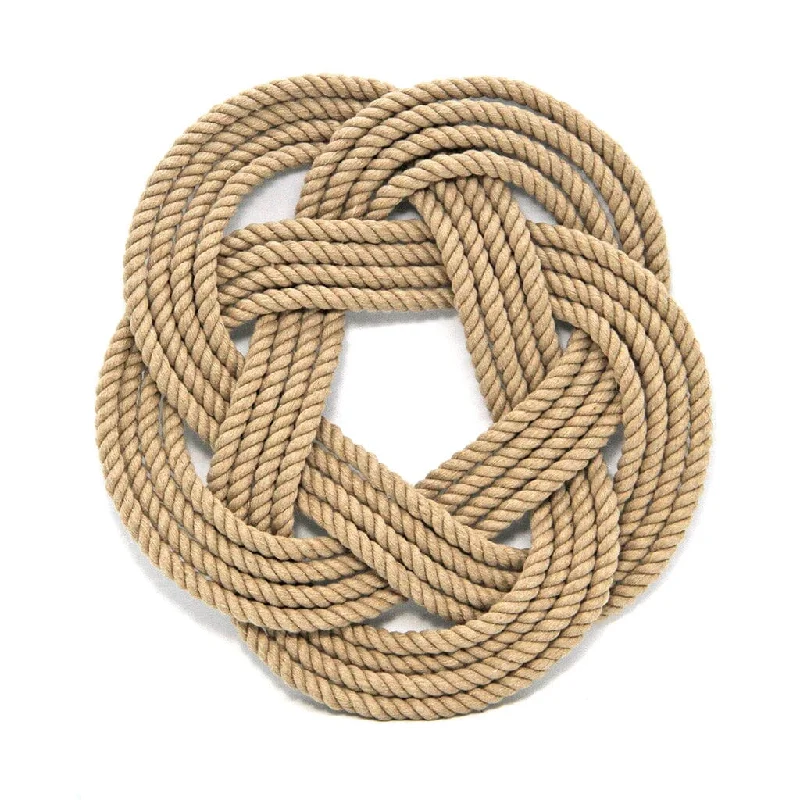 Nautical Sailor Knot Trivet, Tan Cotton Rope, Small