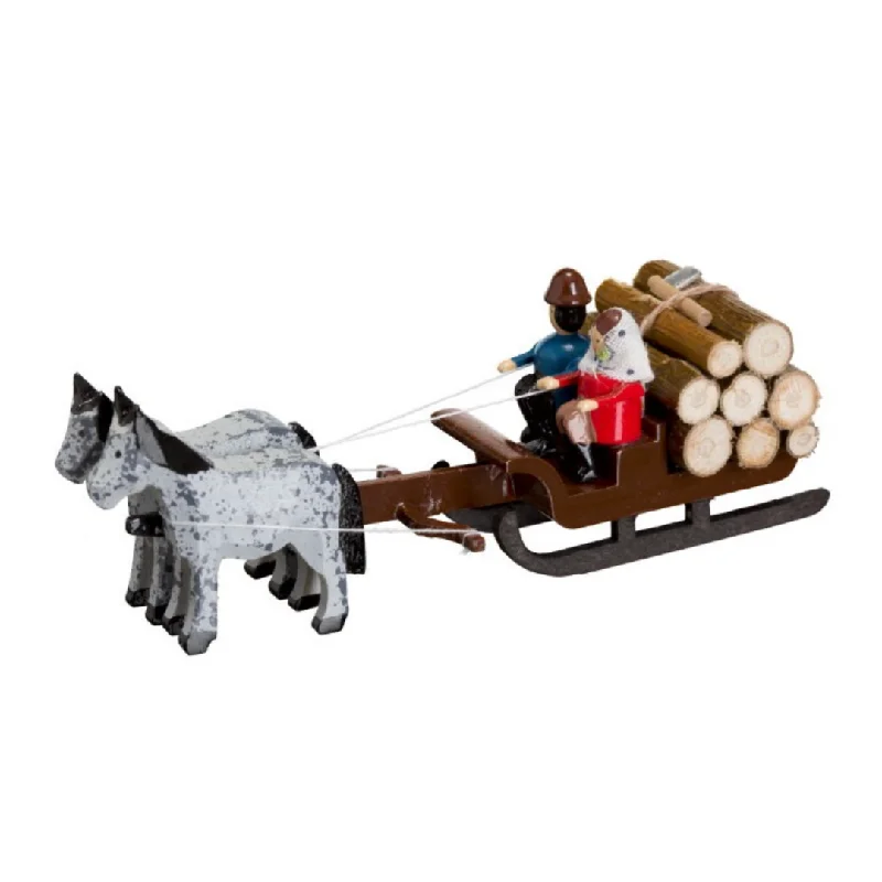 Miniature Horse-Drawn Sleigh with Lumberjack by Holzwarenfabrikation Joachim Hoyer