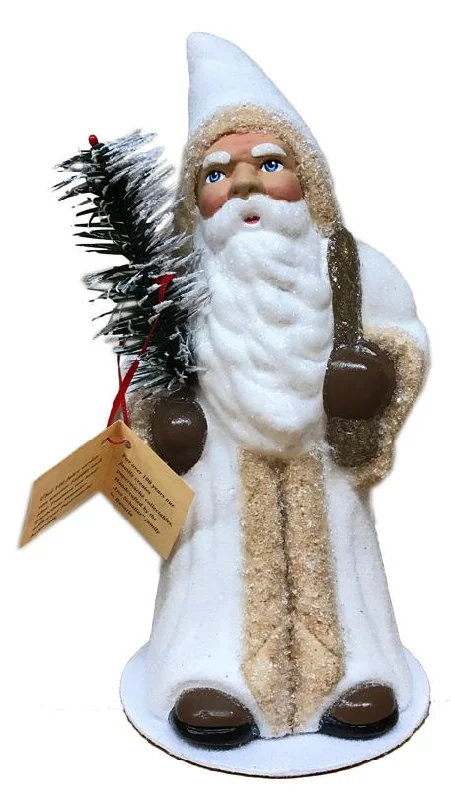 Creme and Beige with Feather Tree Santa Paper Mache Candy Container by Ino Schaller