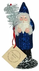 Dark Blue Glittered Santa Paper Mache Candy Container by Ino Schaller