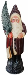 Dark Red Coated Santa Paper Mache Candy Container by Ino Schaller