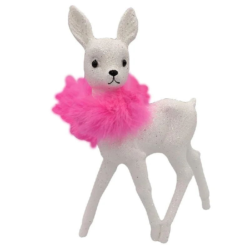 Deer, iridescent glittered with pink boa, Plastic Figure by Ino Schaller