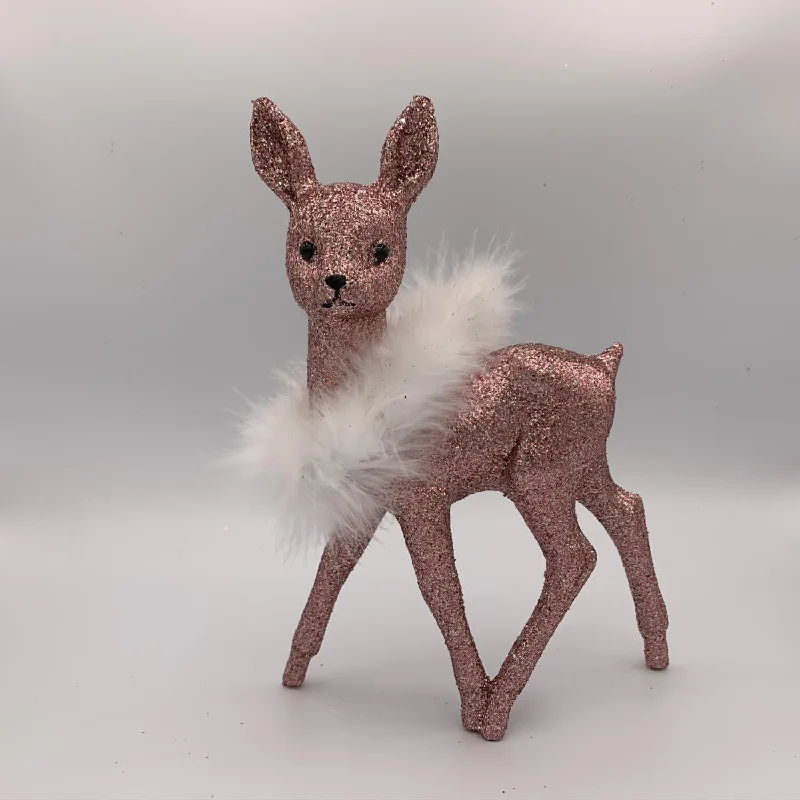 Deer, rose gold with white boa, Plastic Figure by Ino Schaller