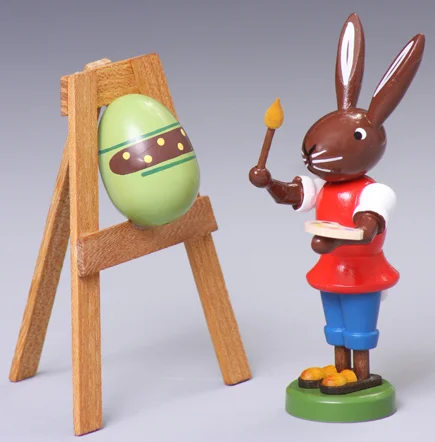 Egg on Easel Rabbit Wooden Figurine by Thomas Preissler