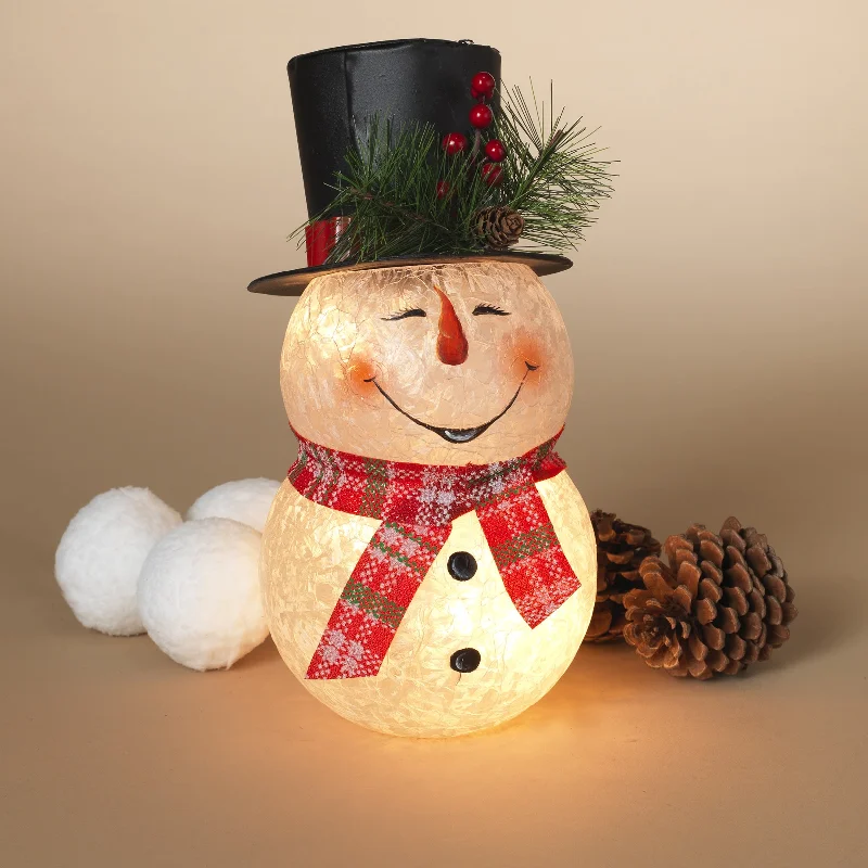 10" Electric Frosted Crackle Glass Smiling Snowman Lamp