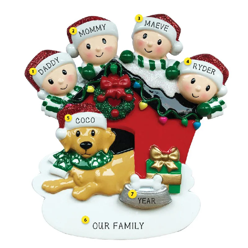 Personalized Family of 4 with Dog Ornament