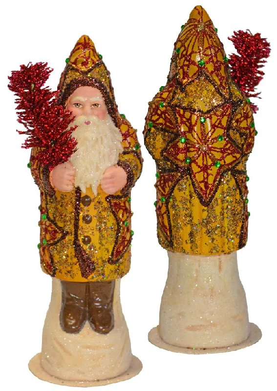 Fancy Star Decorated Santa with Red Tree, One of a Kind Paper Mache Candy Container by Ino Schaller