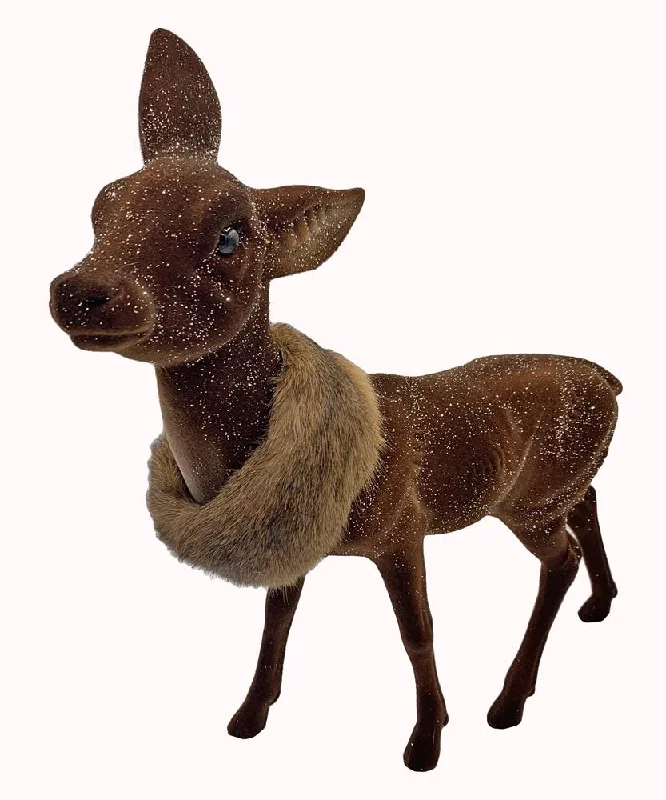 Deer, brown flocked with fur boa and glitter, Plastic Figure by Ino Schaller