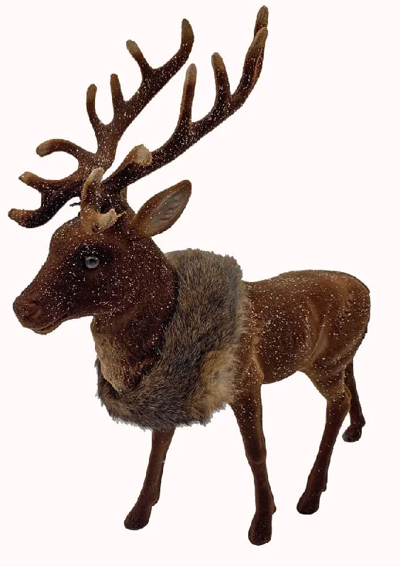 Reindeer, XL, brown flocked with brown fur collar and glitter, Plastic Figure by Ino Schaller