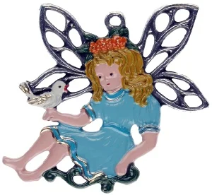 Flower Fairy in Blue Dress, Painted on Both Sides Pewter Ornament by Kuehn Pewter