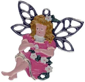 Flower Fairy in Pink Dress, Painted on Both Sides Pewter Ornament by Kuehn Pewter