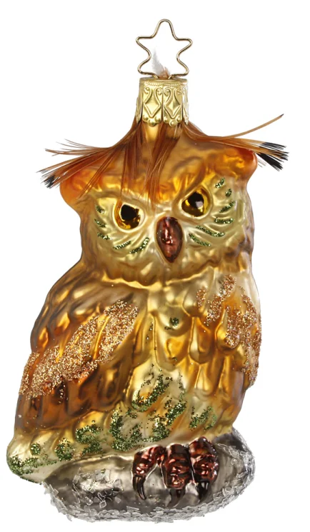 Forest Owl with Red in Wing Ornament by Inge Glas of Germany