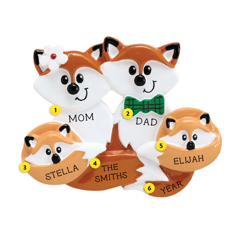 Personalized Fox Family of 4 Ornament