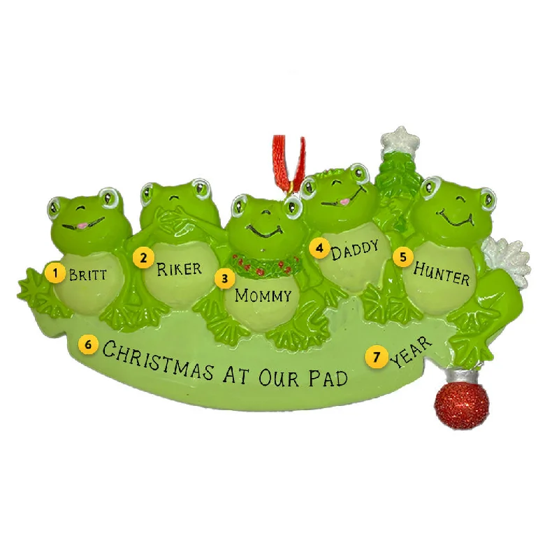 Personalized Frog Family of 5 Ornament