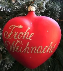 Frohe Weihnachten Gold on Red Heart Ornament by Old German Christmas