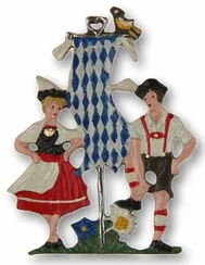 German Dancers, Painted on One Side Pewter Ornament by Kuehn Pewter