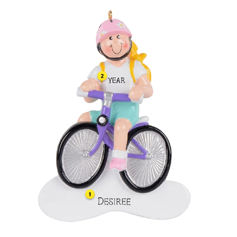 Personalized Girl Riding Bike Ornament - Blonde