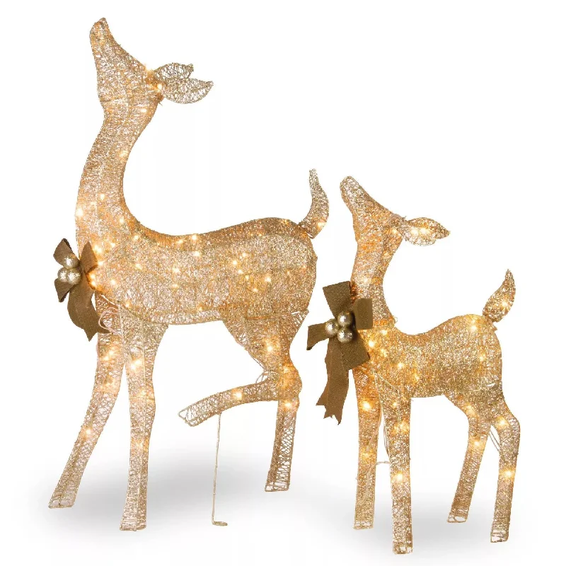 Pre-Lit Champagne Glitter Deer Decoration Lawn Figures