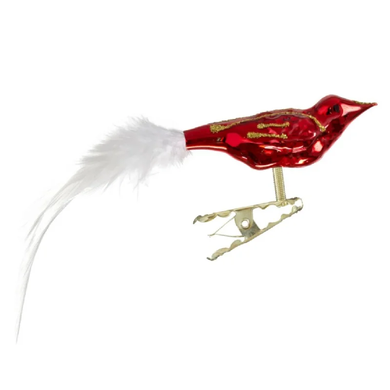 Mini Bird Ornament, shiny red by Glas Bartholmes