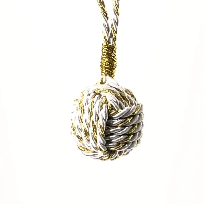 Gold and White Nautical Christmas Ball Ornament Metallic Monkey Fist