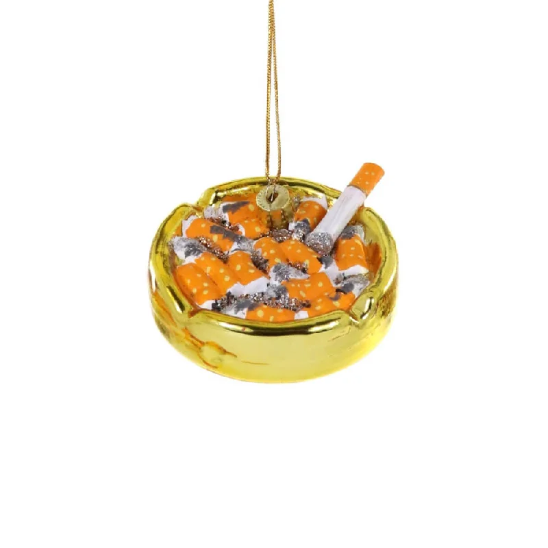 Gold Ashtray Cigarette Holder Ornament, 2.75"