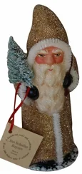 Gold Beaded Santa Paper Mache Candy Container by Ino Schaller