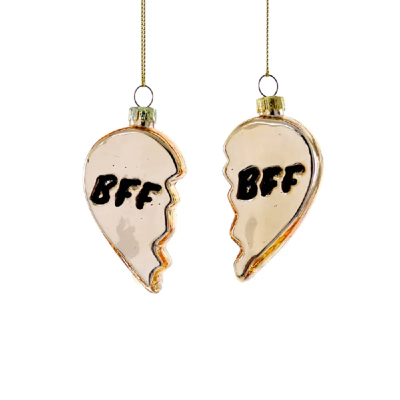 Gold BFF Heart Ornaments 3" (Set of 2)