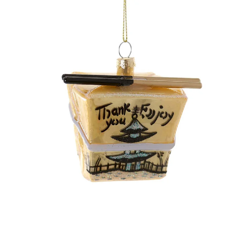 Gold Chinese Food Take Out Box Ornament 3.75"