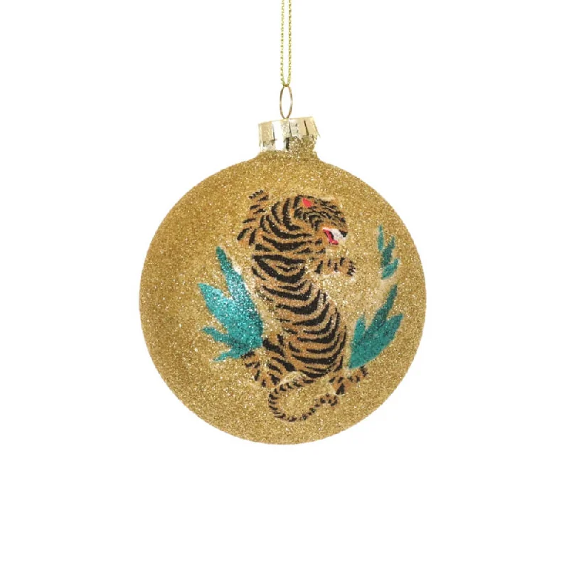 Gold Glittered Tiger Bauble, 4"