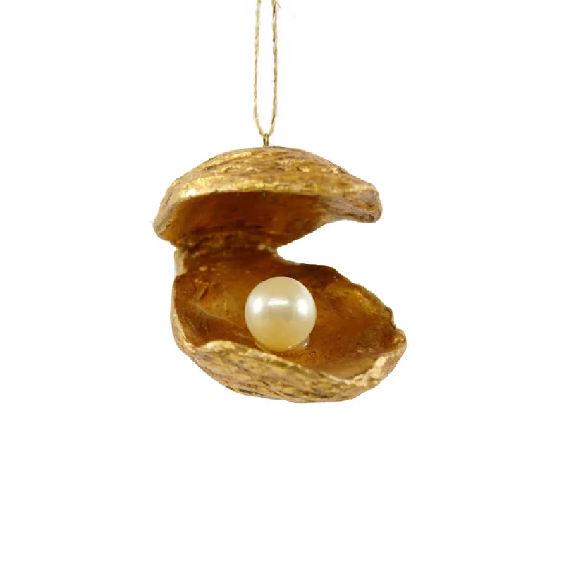 Gold Oyster with Pearl Ornament 3.25"