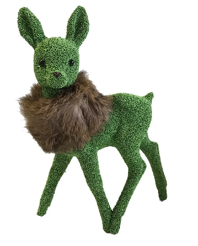 Deer, green beaded with fur boa, Plastic Figure by Ino Schaller