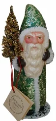 Green Sponged Santa Paper Mache Candy Container by Ino Schaller