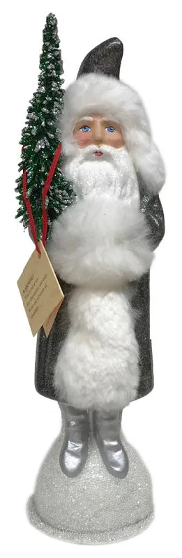 Gun Metal Grey Santa, One of a Kind Paper Mache Candy Container by Ino Schaller