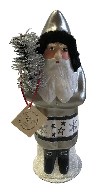 Gunmetal Santa with Snowflakes, Paper Mache Candy Container by Ino Schaller