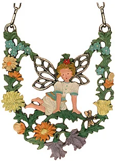 Hanging Flower Fairy Kneeling, Painted on One Side Pewter Ornament by Kuehn Pewter