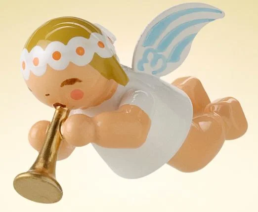 Hanging Marguerite Angel with Small Trumpet Wooden Ornament