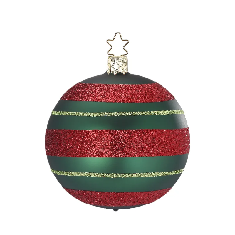 Happy Stripes Ball, red and green, 8cm by Inge Glas of Germany