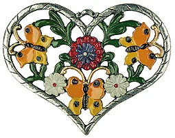 Heart with Butterflies, Painted on Both Sides Pewter Ornament by Kuehn Pewter