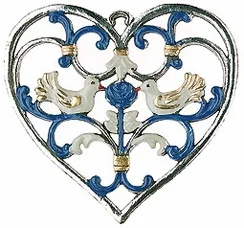 Heart with Doves, Blue, Painted on Both Sides Pewter Ornament by Kuehn Pewter