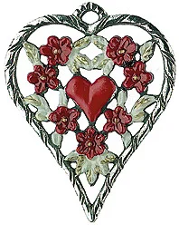 Heart with Flowers, Painted on Both Sides Pewter Ornament by Kuehn Pewter