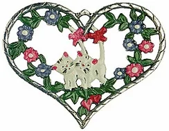 Heart with Kittens, Painted on Both Sides Pewter Ornament by Kuehn Pewter