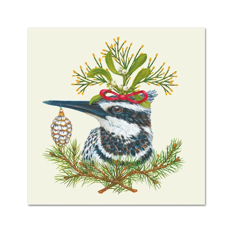 Holiday Kingfisher Bird Paper Beverage Napkins by Vicki Sawyer