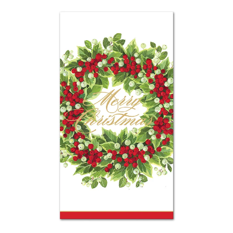 Holly & Berry Christmas Wreath Paper Guest Towels - Buffet Napkins