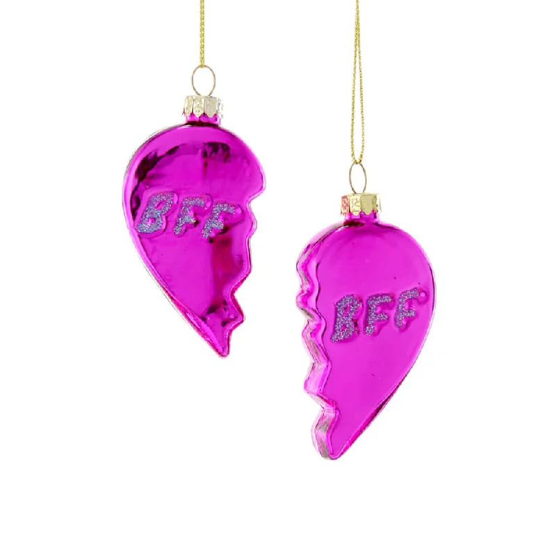 Hot Pink BFF Heart Ornament Set 3" (Set of 2)