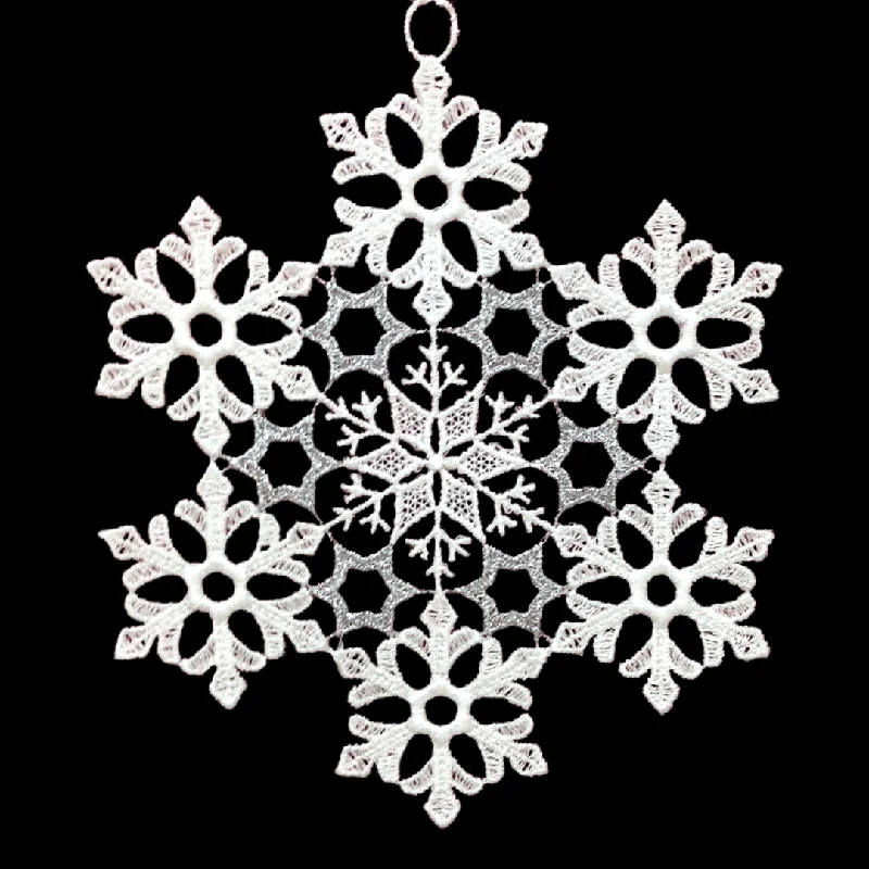 Lace Snowflake with 6 Silver Inner Stars Ornament by StiVoTex Vogel