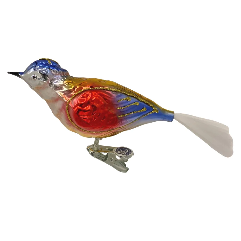 Bird, red, blue and gold by Glas Bartholmes