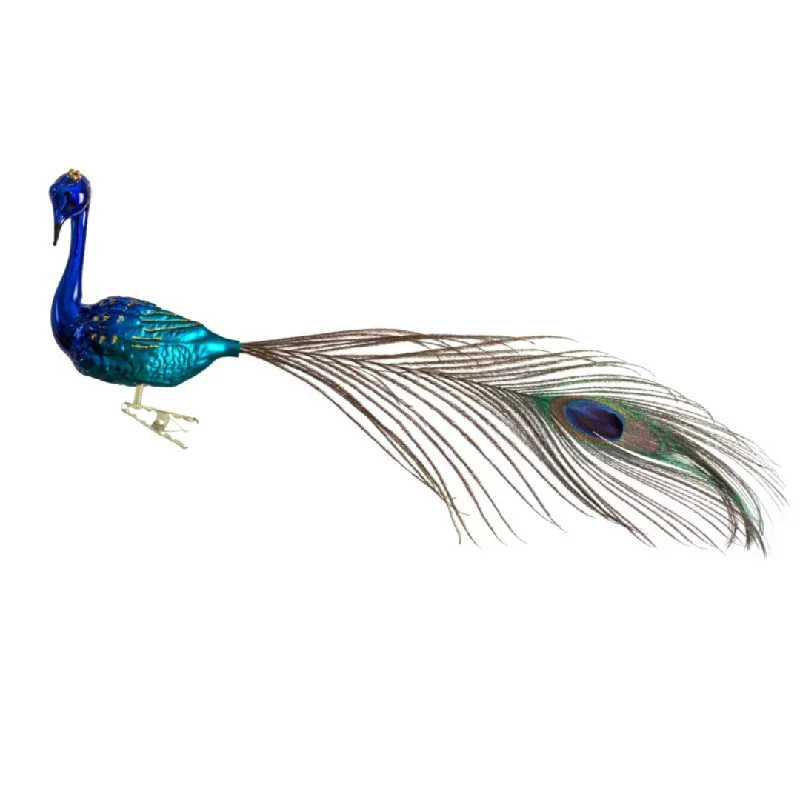 Large Peacock with Real Feather, Ornament by Glas Barthomes