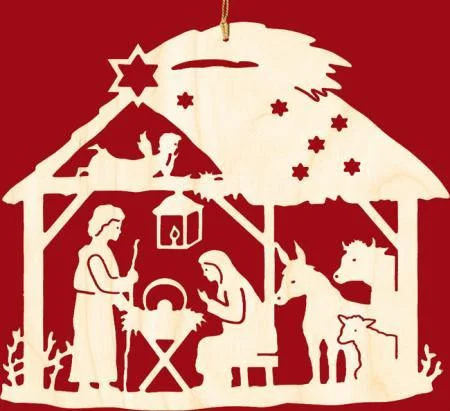 Window or Wall Hanging with Nativity in House  by Taulin